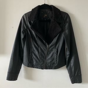 Jack by BB Dakota black faux leather jacket coat size small 2 pockets shearling